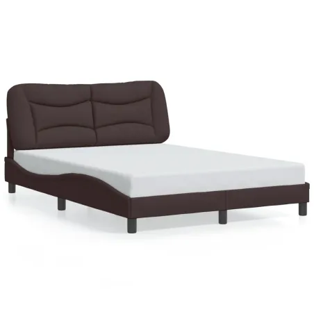 Cadre de lit avec LED sans matelas Hvar marron foncé 140x200cm tissu