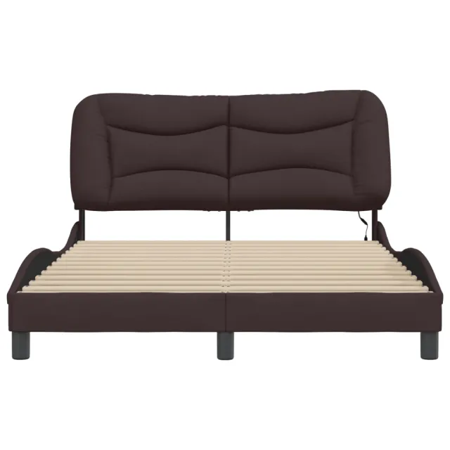 Cadre de lit avec LED sans matelas Hvar marron foncé 140x200cm tissu