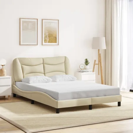 Cadre de lit avec LED sans matelas Hvar crème 140x200 cm tissu
