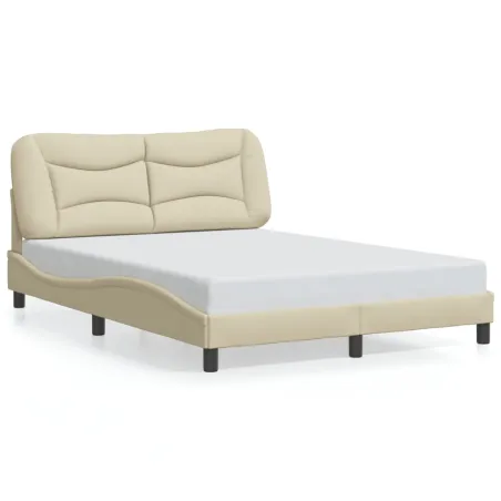 Cadre de lit avec LED sans matelas Hvar crème 140x200 cm tissu