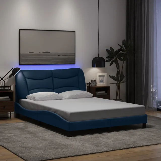 Cadre de lit avec LED sans matelas Hvar bleu 140x200 cm tissu