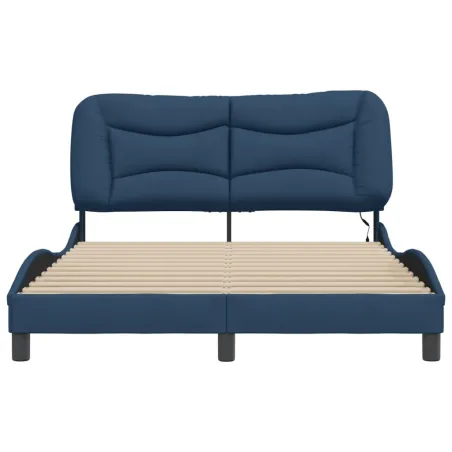 Cadre de lit avec LED sans matelas Hvar bleu 140x200 cm tissu