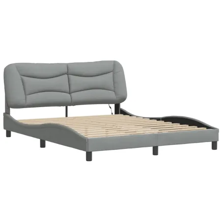 Cadre de lit avec LED sans matelas Hvar gris clair 160x200 cm tissu