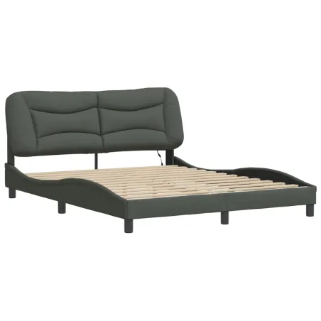 Cadre de lit avec LED sans matelas Hvar gris foncé 160x200 cm tissu