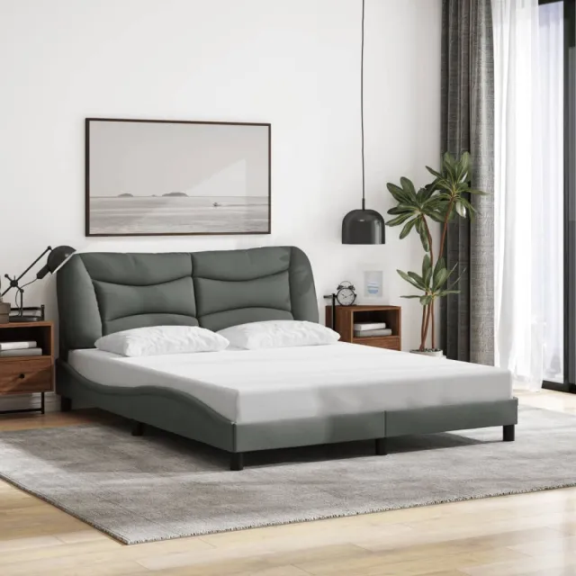 Cadre de lit avec LED sans matelas Hvar gris foncé 160x200 cm tissu