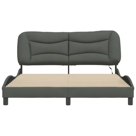 Cadre de lit avec LED sans matelas Hvar gris foncé 160x200 cm tissu