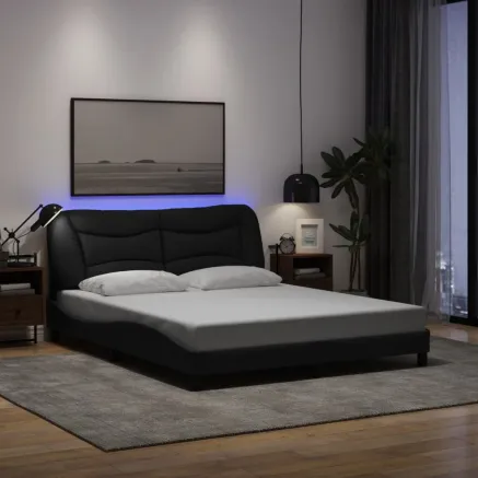 Cadre de lit avec LED sans matelas Hvar noir 160x200 cm tissu