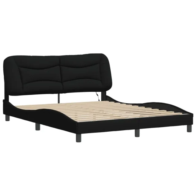 Cadre de lit avec LED sans matelas Hvar noir 160x200 cm tissu