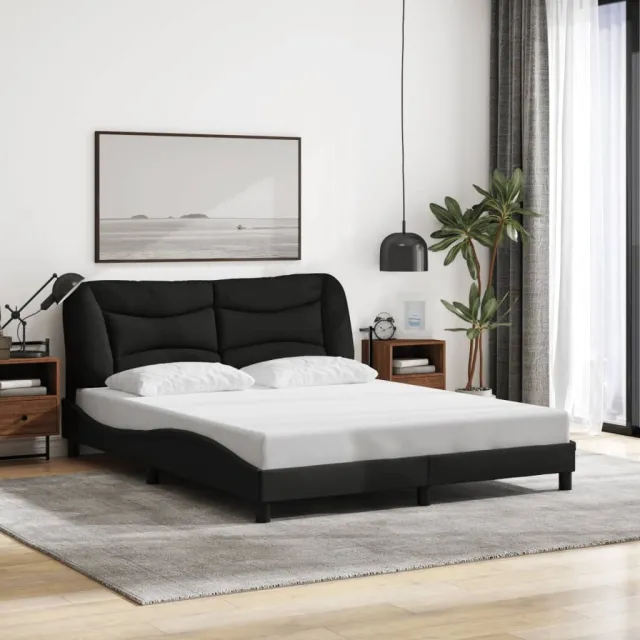 Cadre de lit avec LED sans matelas Hvar noir 160x200 cm tissu