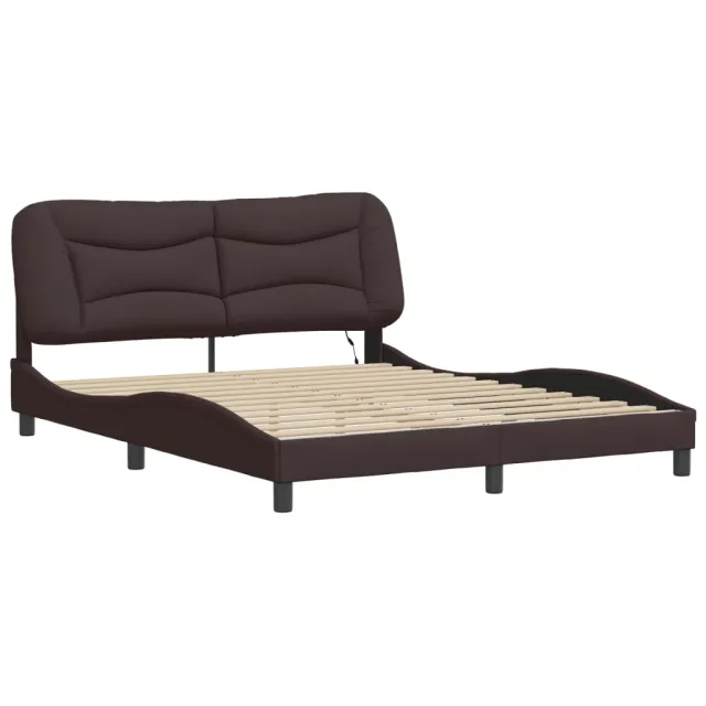 Cadre de lit avec LED sans matelas Hvar marron foncé 160x200cm tissu