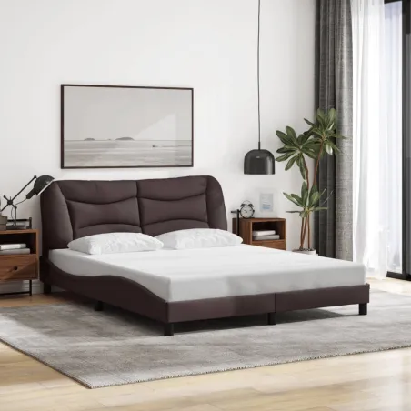 Cadre de lit avec LED sans matelas Hvar marron foncé 160x200cm tissu