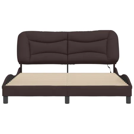 Cadre de lit avec LED sans matelas Hvar marron foncé 160x200cm tissu
