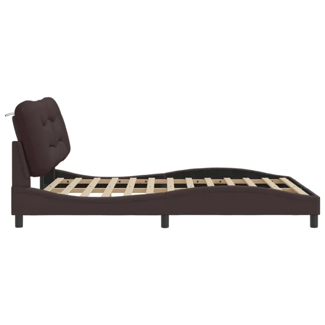 Cadre de lit avec LED sans matelas Hvar marron foncé 160x200cm tissu
