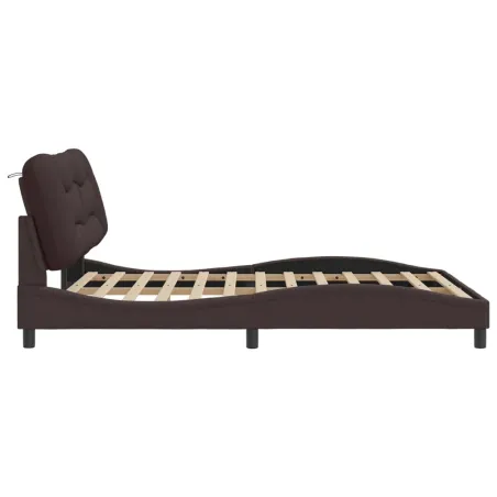 Cadre de lit avec LED sans matelas Hvar marron foncé 160x200cm tissu