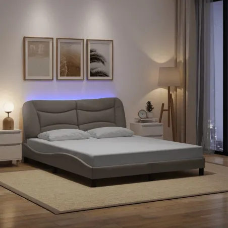 Cadre de lit avec LED sans matelas Hvar taupe 160x200 cm tissu