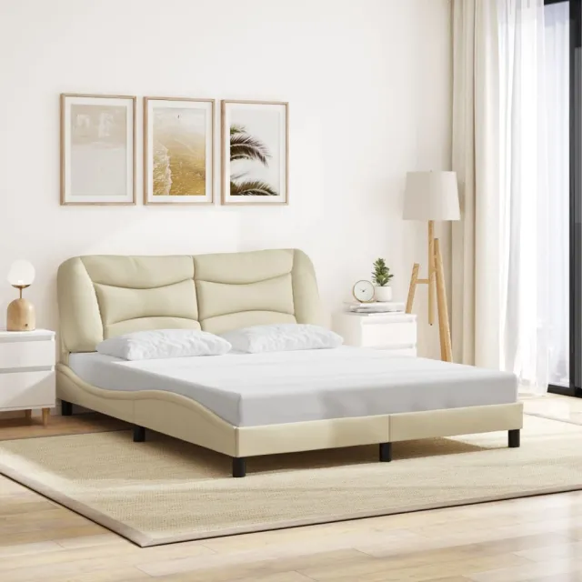 Cadre de lit avec LED sans matelas Hvar crème 160x200 cm tissu