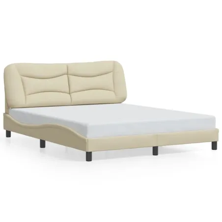 Cadre de lit avec LED sans matelas Hvar crème 160x200 cm tissu