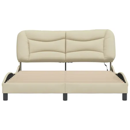 Cadre de lit avec LED sans matelas Hvar crème 160x200 cm tissu