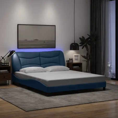 Cadre de lit avec LED sans matelas Hvar bleu 160x200 cm tissu