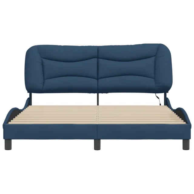 Cadre de lit avec LED sans matelas Hvar bleu 160x200 cm tissu