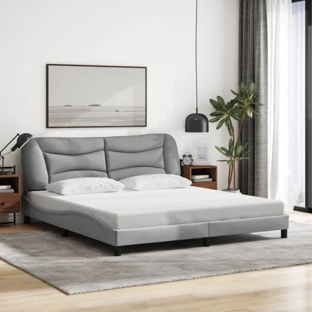 Cadre de lit avec LED sans matelas Hvar gris clair 180x200 cm tissu