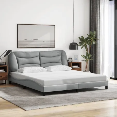 Cadre de lit avec LED sans matelas Hvar gris clair 180x200 cm tissu