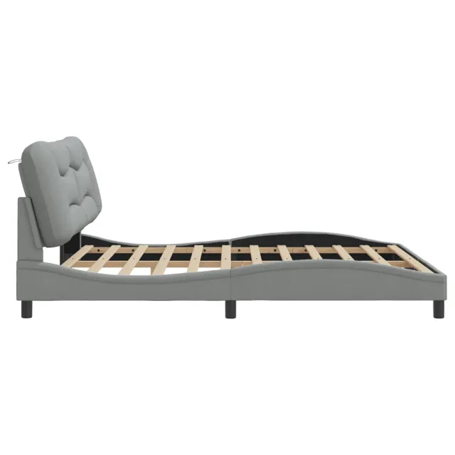 Cadre de lit avec LED sans matelas Hvar gris clair 180x200 cm tissu