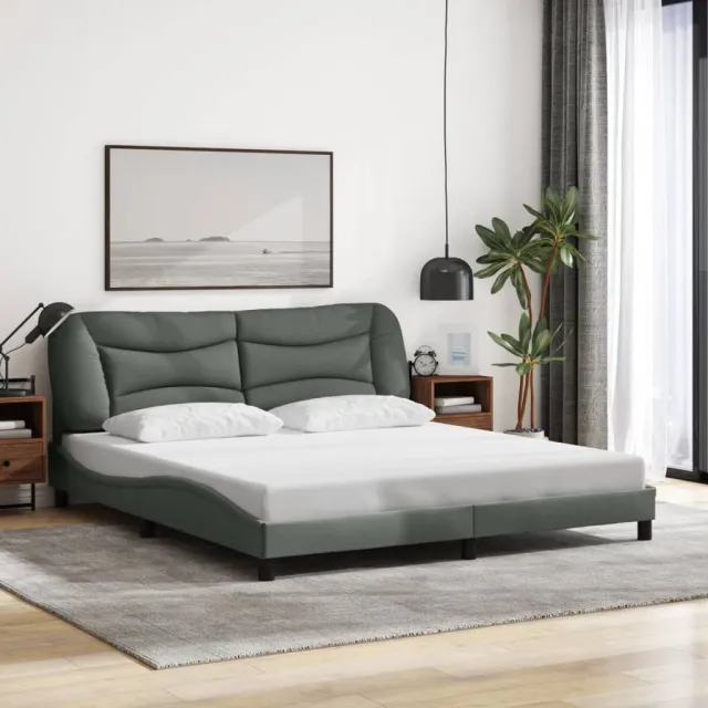 Cadre de lit avec LED sans matelas Hvar gris foncé 180x200 cm tissu