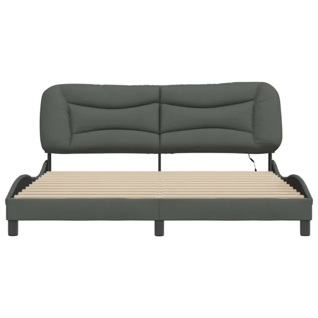 Cadre de lit avec LED sans matelas Hvar gris foncé 180x200 cm tissu