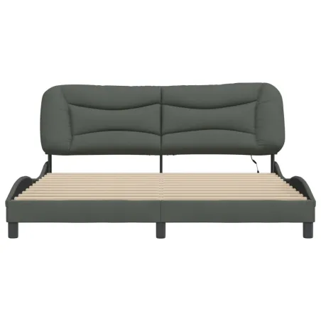 Cadre de lit avec LED sans matelas Hvar gris foncé 180x200 cm tissu