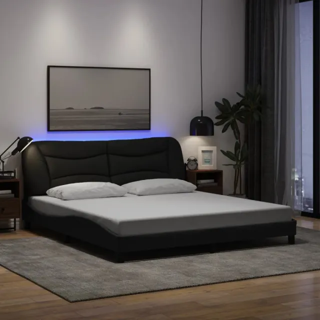 Cadre de lit avec LED sans matelas Hvar noir 180x200 cm tissu