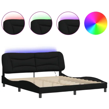 Cadre de lit avec LED sans matelas Hvar noir 180x200 cm tissu 2