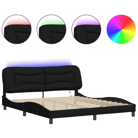 Cadre de lit avec LED sans matelas Hvar noir 180x200 cm tissu