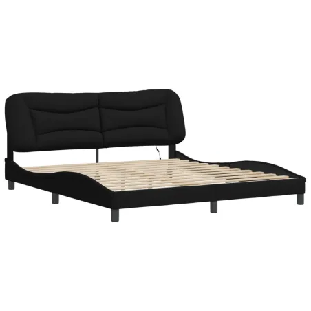 Cadre de lit avec LED sans matelas Hvar noir 180x200 cm tissu