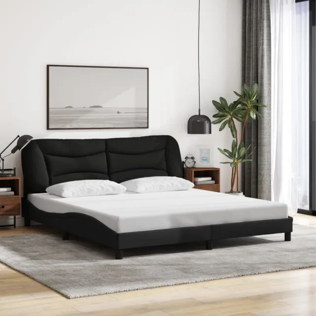 Cadre de lit avec LED sans matelas Hvar noir 180x200 cm tissu