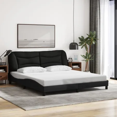 Cadre de lit avec LED sans matelas Hvar noir 180x200 cm tissu