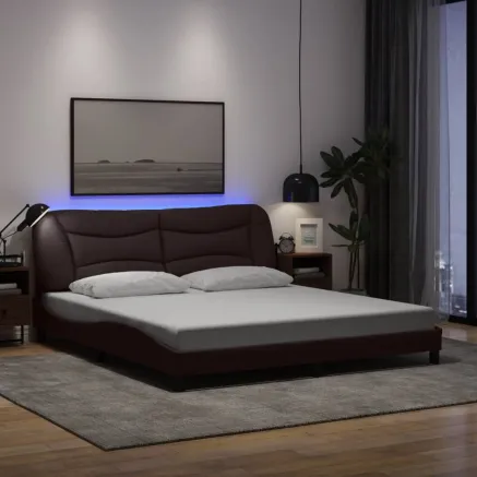 Cadre de lit avec LED sans matelas Hvar marron foncé 180x200cm tissu