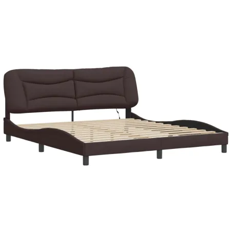 Cadre de lit avec LED sans matelas Hvar marron foncé 180x200cm tissu