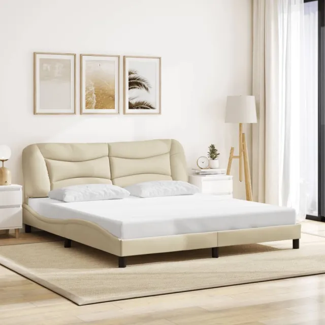 Cadre de lit avec LED sans matelas Hvar crème 180x200 cm tissu