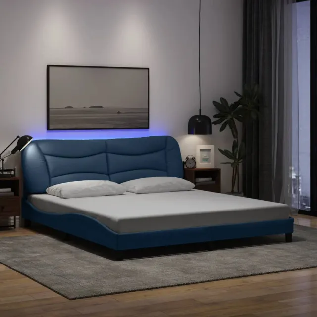 Cadre de lit avec LED sans matelas Hvar bleu 180x200 cm tissu