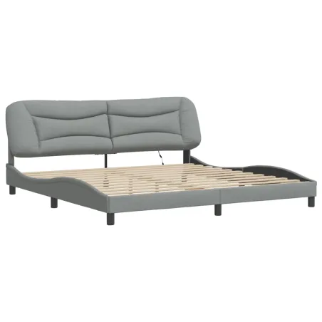 Cadre de lit avec LED sans matelas Hvar gris clair 200x200 cm tissu