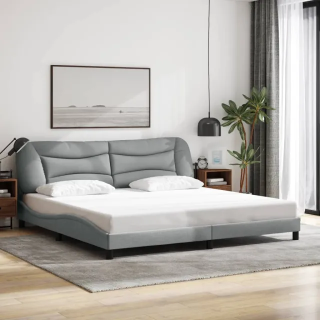 Cadre de lit avec LED sans matelas Hvar gris clair 200x200 cm tissu