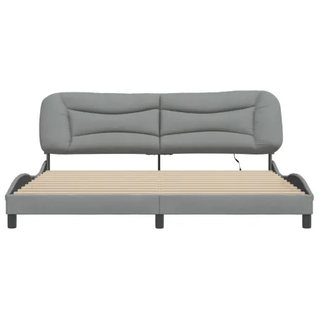 Cadre de lit avec LED sans matelas Hvar gris clair 200x200 cm tissu