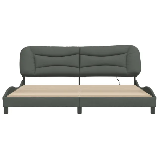 Cadre de lit avec LED sans matelas Hvar gris foncé 200x200 cm tissu