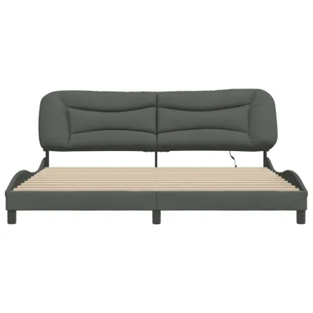 Cadre de lit avec LED sans matelas Hvar gris foncé 200x200 cm tissu