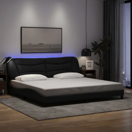 Cadre de lit avec LED sans matelas Hvar noir 200x200 cm tissu