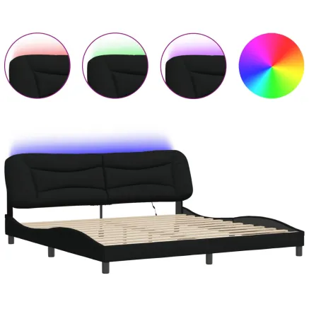 Cadre de lit avec LED sans matelas Hvar noir 200x200 cm tissu 2