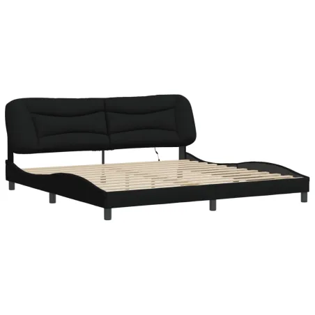 Cadre de lit avec LED sans matelas Hvar noir 200x200 cm tissu