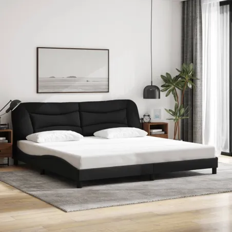 Cadre de lit avec LED sans matelas Hvar noir 200x200 cm tissu