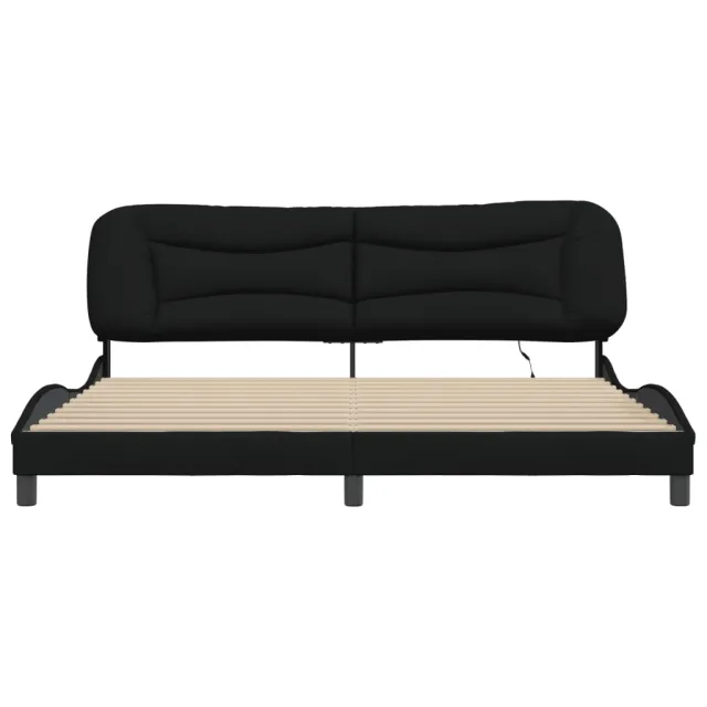 Cadre de lit avec LED sans matelas Hvar noir 200x200 cm tissu